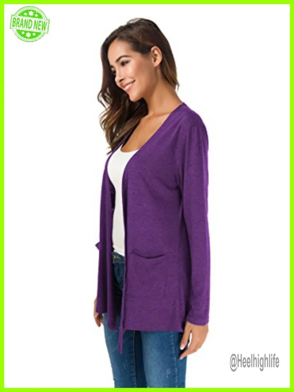 Lightweight Knit Open Front Cardigan with Pockets Long Sleeve
